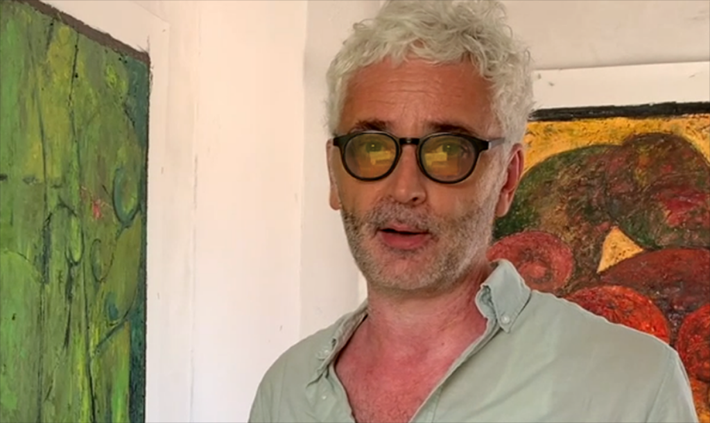 Paul Cavilla working among paintings and sculptural studies in his San Roque studio