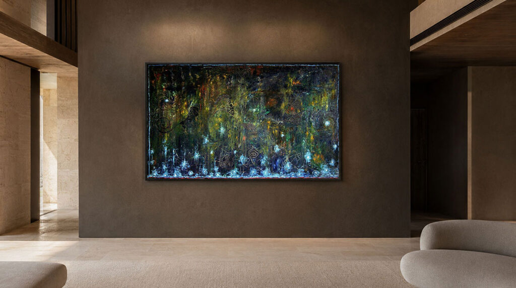 Digital placement study showing Subaquatica by Paul Cavilla in a contemporary interior