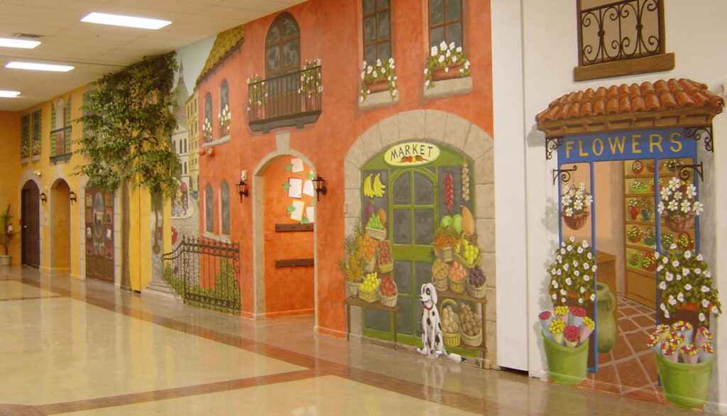 Trompe-l’œil architectural mural at Ideal Elementary School