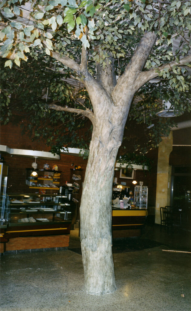 Large artificial tree sculpture created by Paul Cavilla for Nova Era Bakery in Toronto