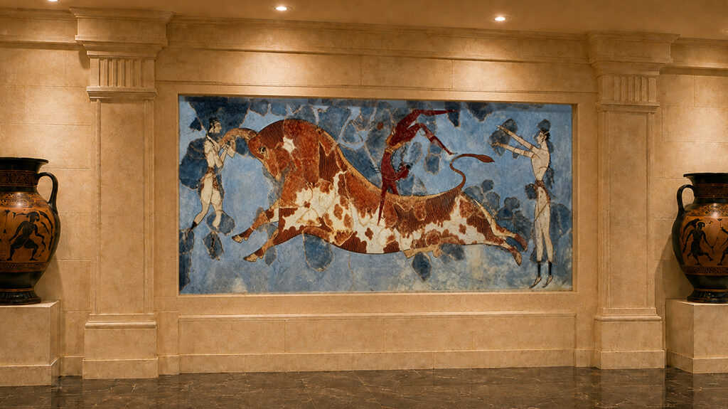 Minoan-inspired bull mural created by Paul Cavilla for The Greek Palladium