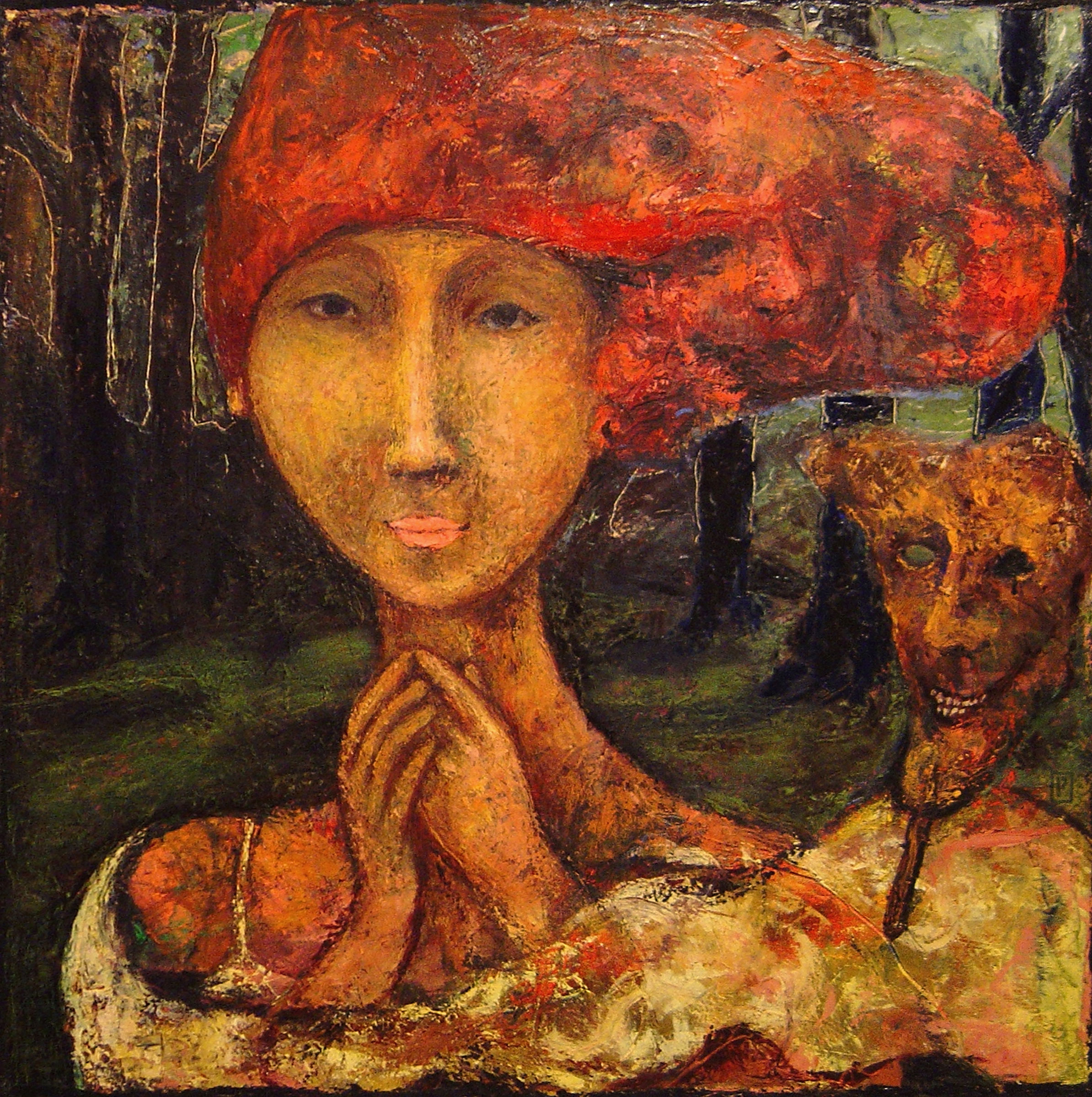 Woman with Mask by Paul Cavilla, oil on canvas